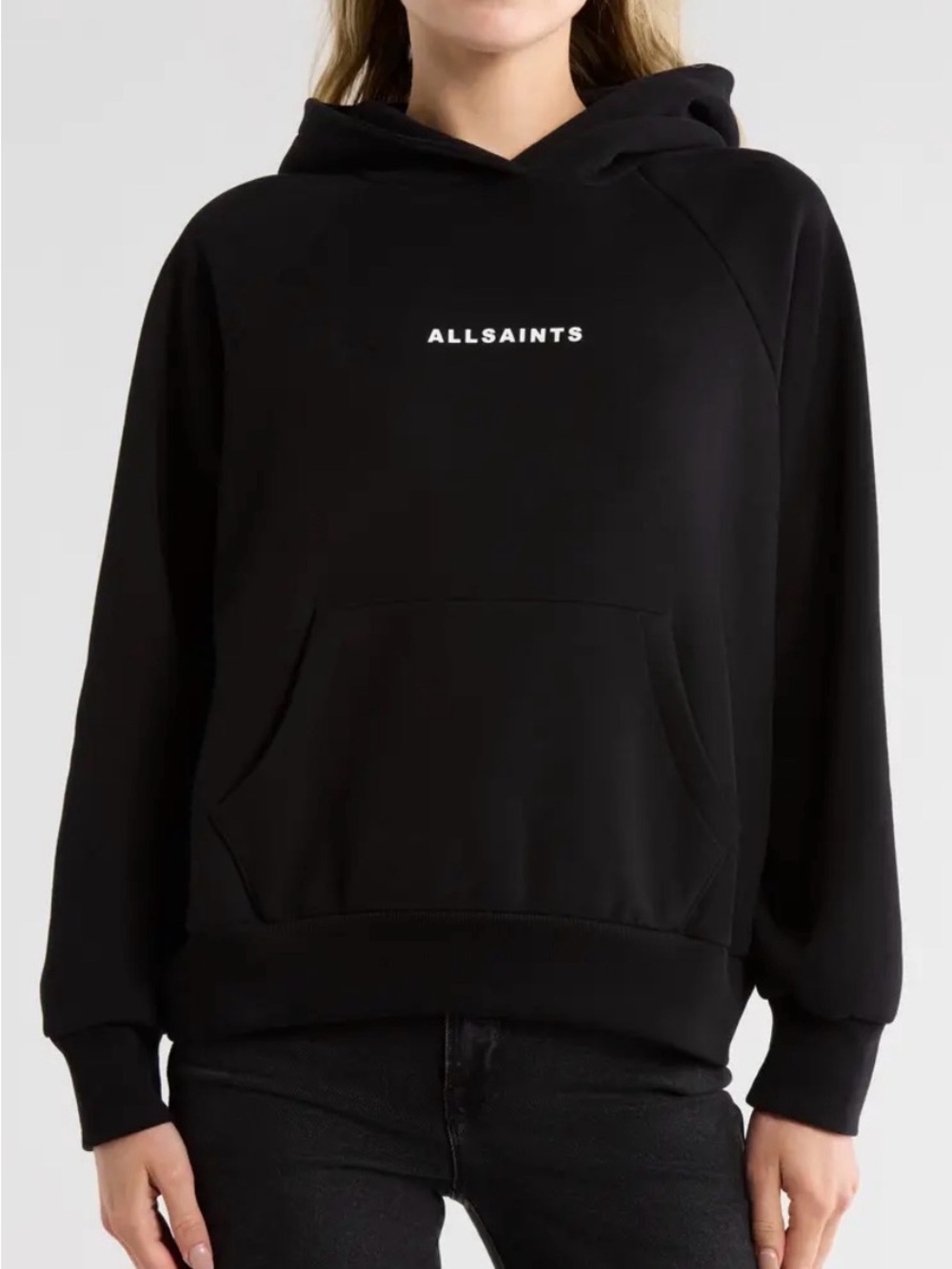 All Saints Black Logo Pullover Hoodie